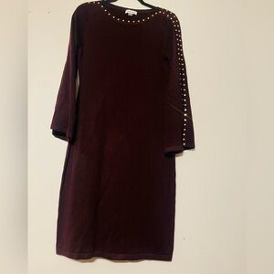 Calvin Klein Burgundy Dress with Gold Studded Sleeves